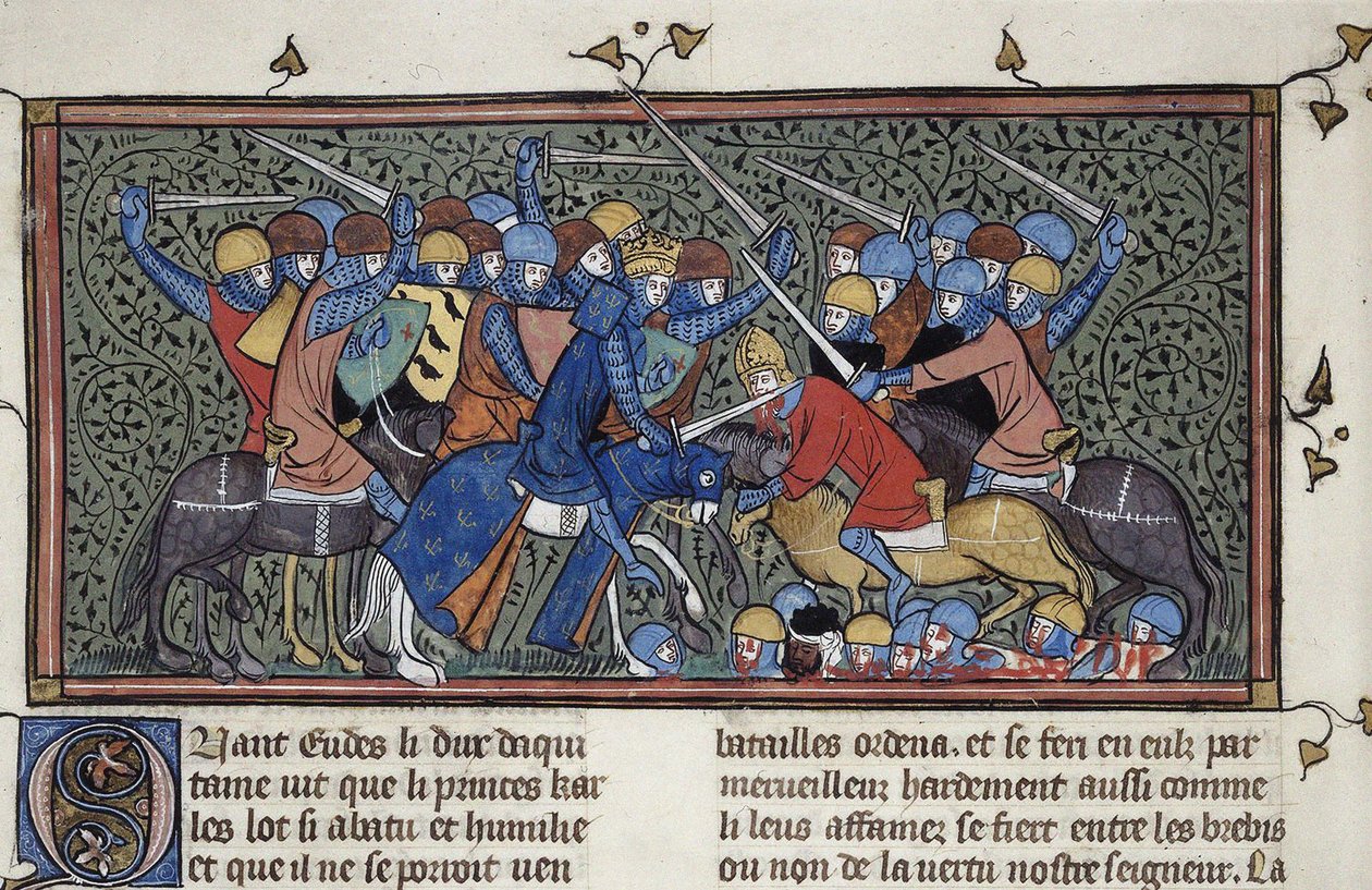 Charles Martel vid slaget vid Tours, ca 1332-1350. av Unbekannt