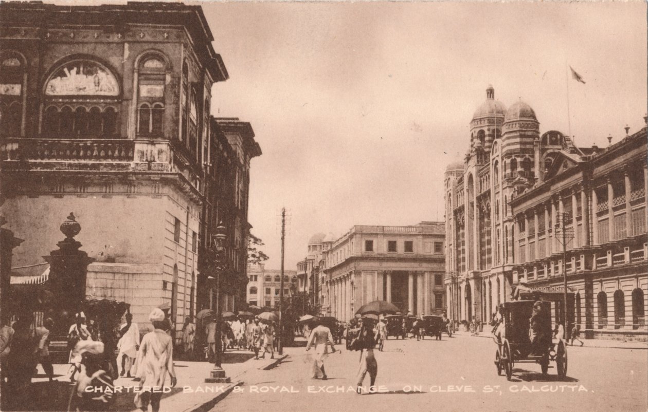 Chartered Bank & Royal Exchange på Cleve St, Calcutta, c1900 av Unbekannt