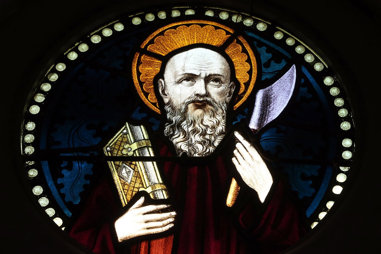 Chijmes. Fönster i målat glas. Sankt Bartolomeus. Singapore av Unbekannt