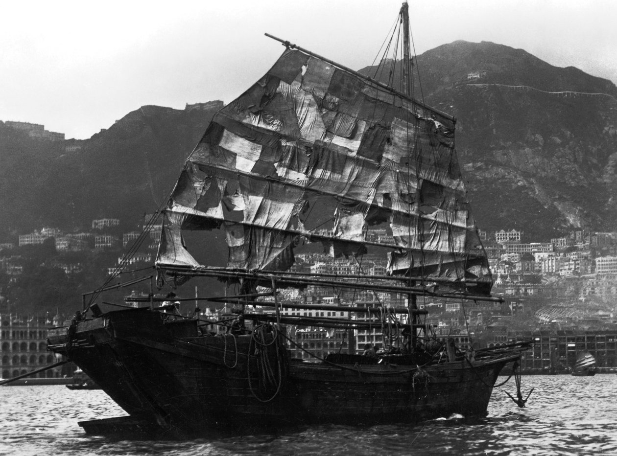 Kinesisk båt i en hamn, 1900-talet av Unbekannt