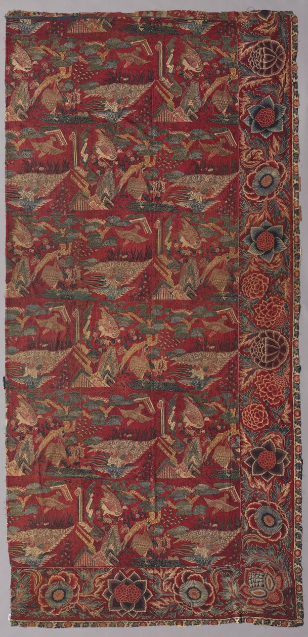 Chintz sängöverdrag eller hängande med japanskinspirerat mönster, högra halvan, första halvan av 1700-talet. av Unbekannt