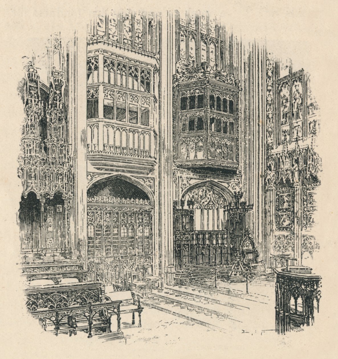 Körbås och kungligt skåp, St. Georges kapell, 1895 av Unbekannt