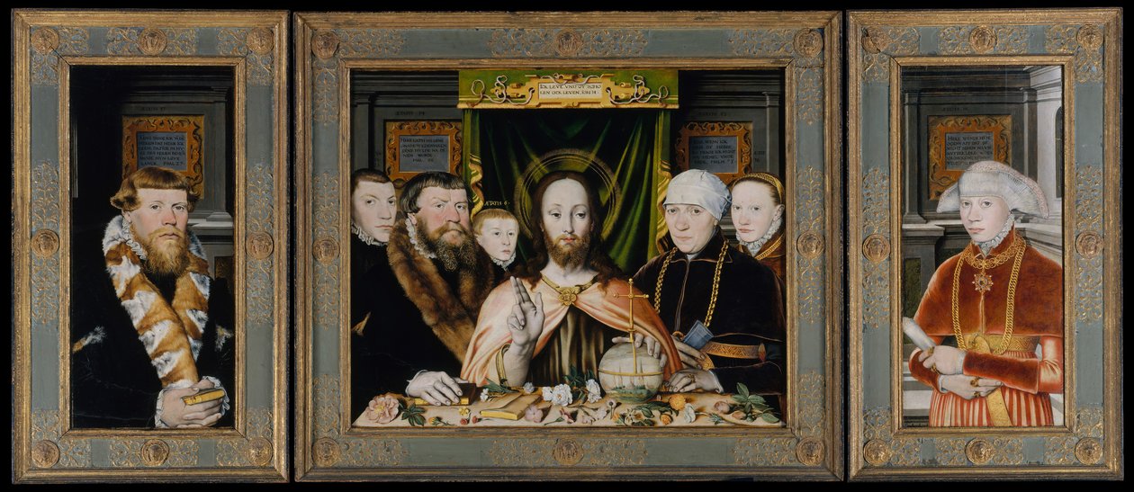 Christ Blessing, omgiven av en donatorfamilj, ca. 1573-82. av Unbekannt