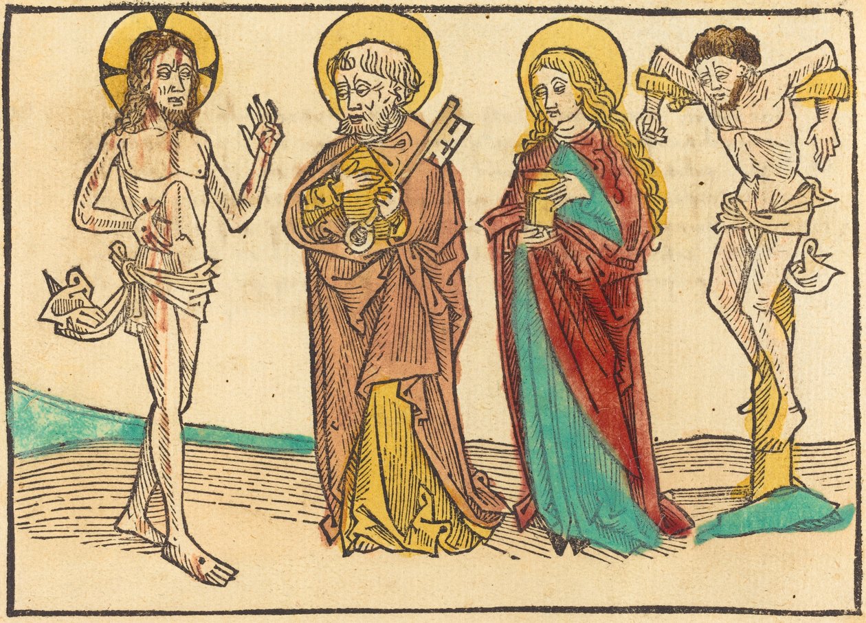 Kristus visar sina sår till Petrus, Magdalena och den gode tjuven, 14801490. av Unbekannt