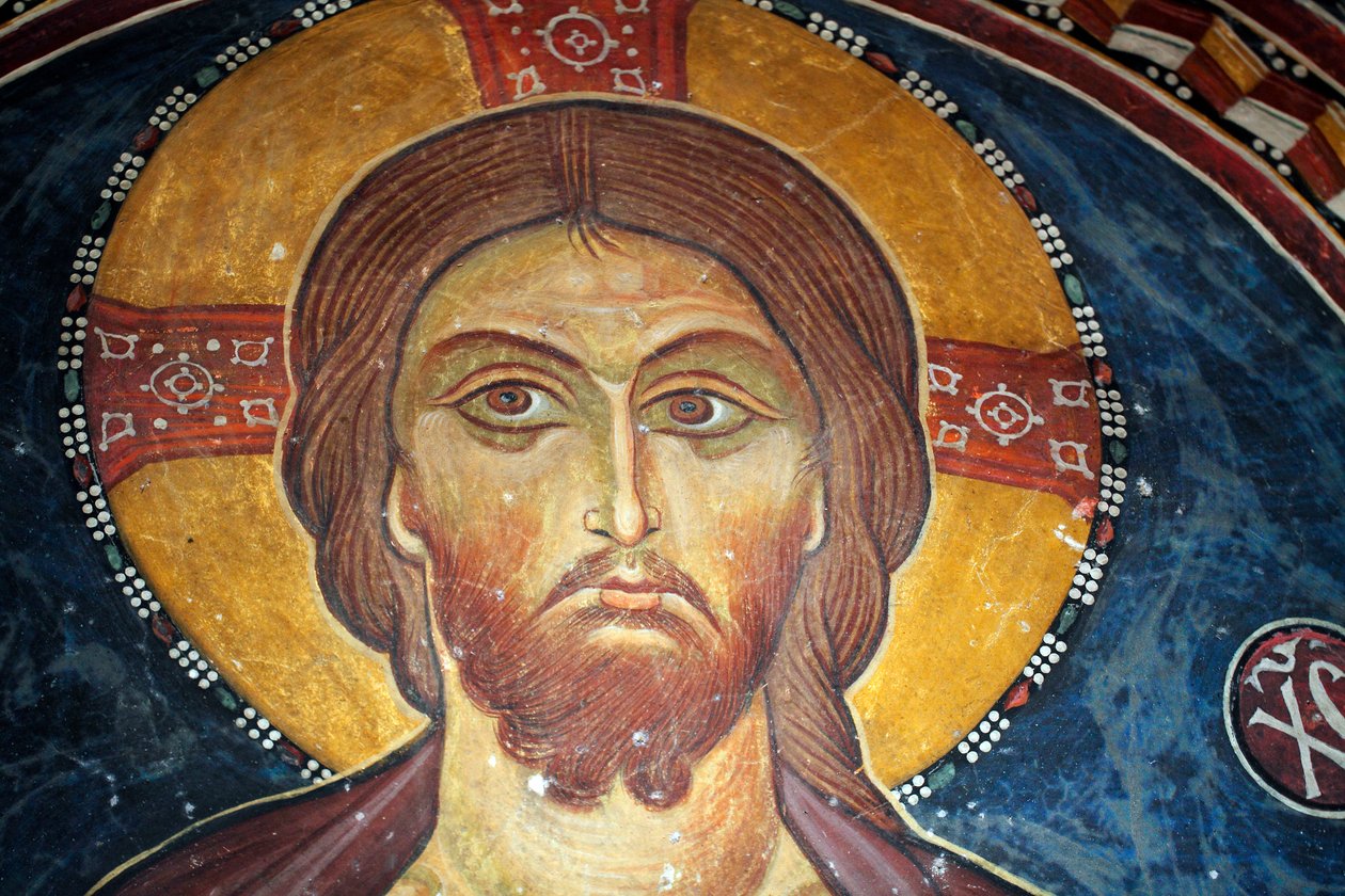 Kristus och den sista domen Detalj av den bysantinska fresken från Narthex-valvet i kyrkan i Asinou Senaste domsscen 1300-talet (1332) UNESCO, världskulturarv Troodos-regionen, Cypern av Unbekannt