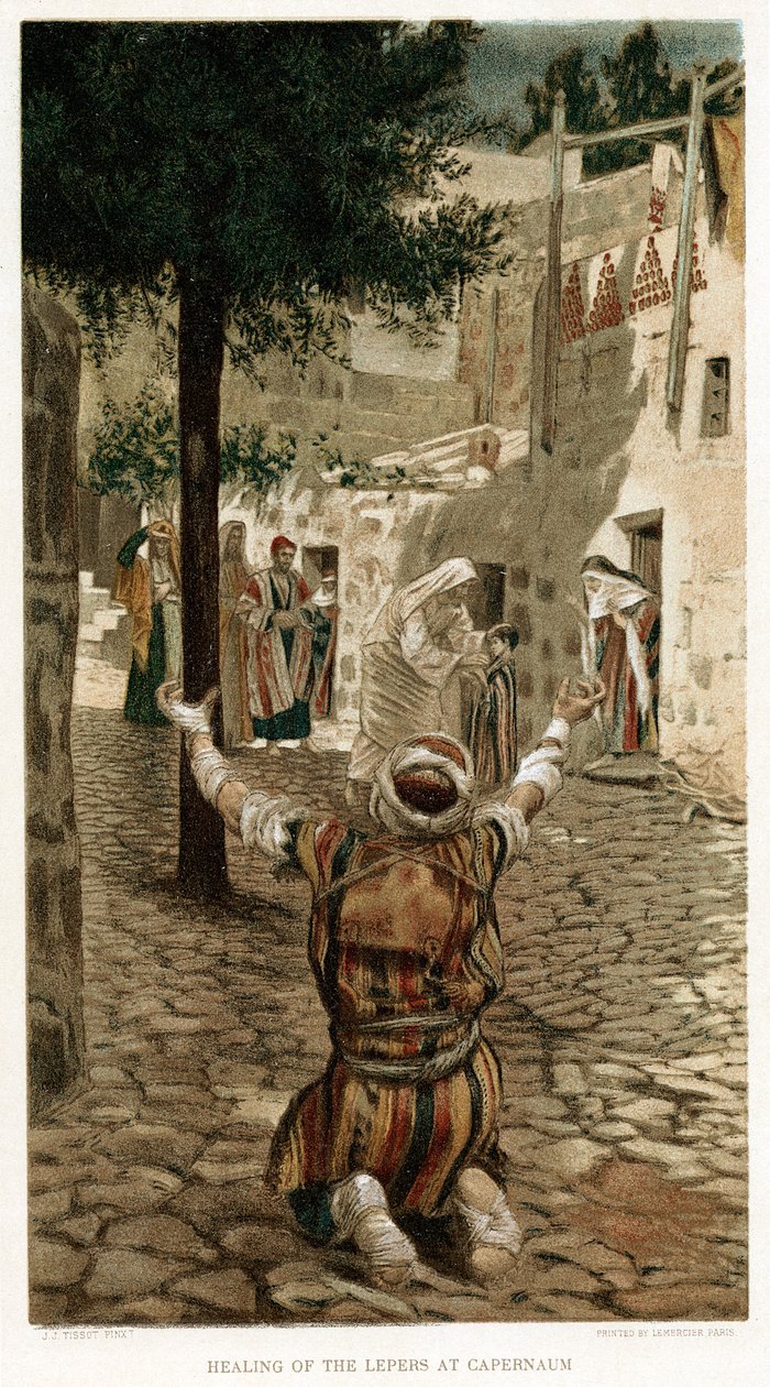 Kristus helade de spetälska i Kapernaum, c1890 av Unbekannt