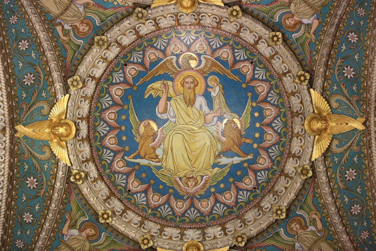 Kristus i Majestät och Tetramorph. Basilikan Notre Dame de Fourvière. Lyons av Unbekannt