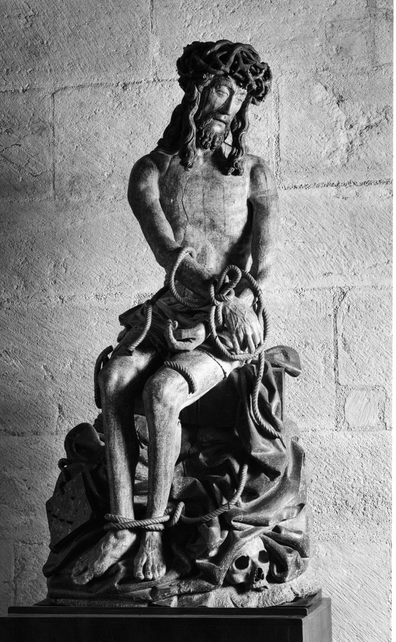 Kristus med slipsar Skulptur. Hospices Civiles de Beaune grundades 1443 av kansler Nicolas Rolin, Beaune (Cote d