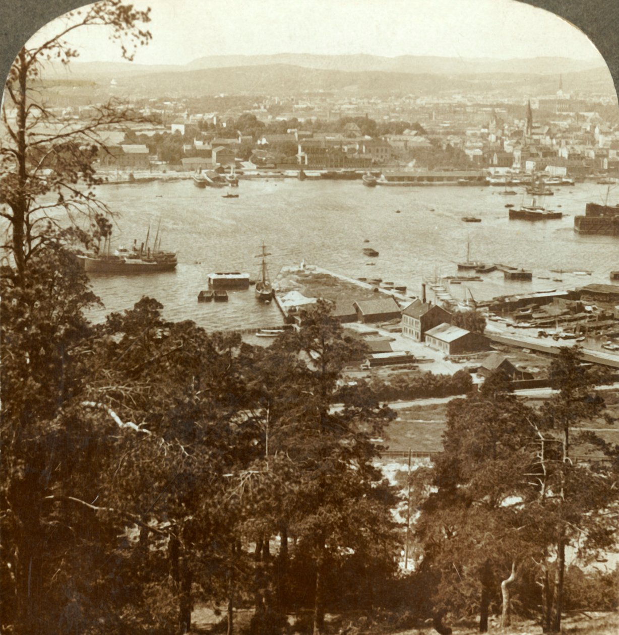 Christiania och hennes livliga hamn, N.W. från Ekebergs kungliga slott till höger, Norge, c1905. av Unbekannt