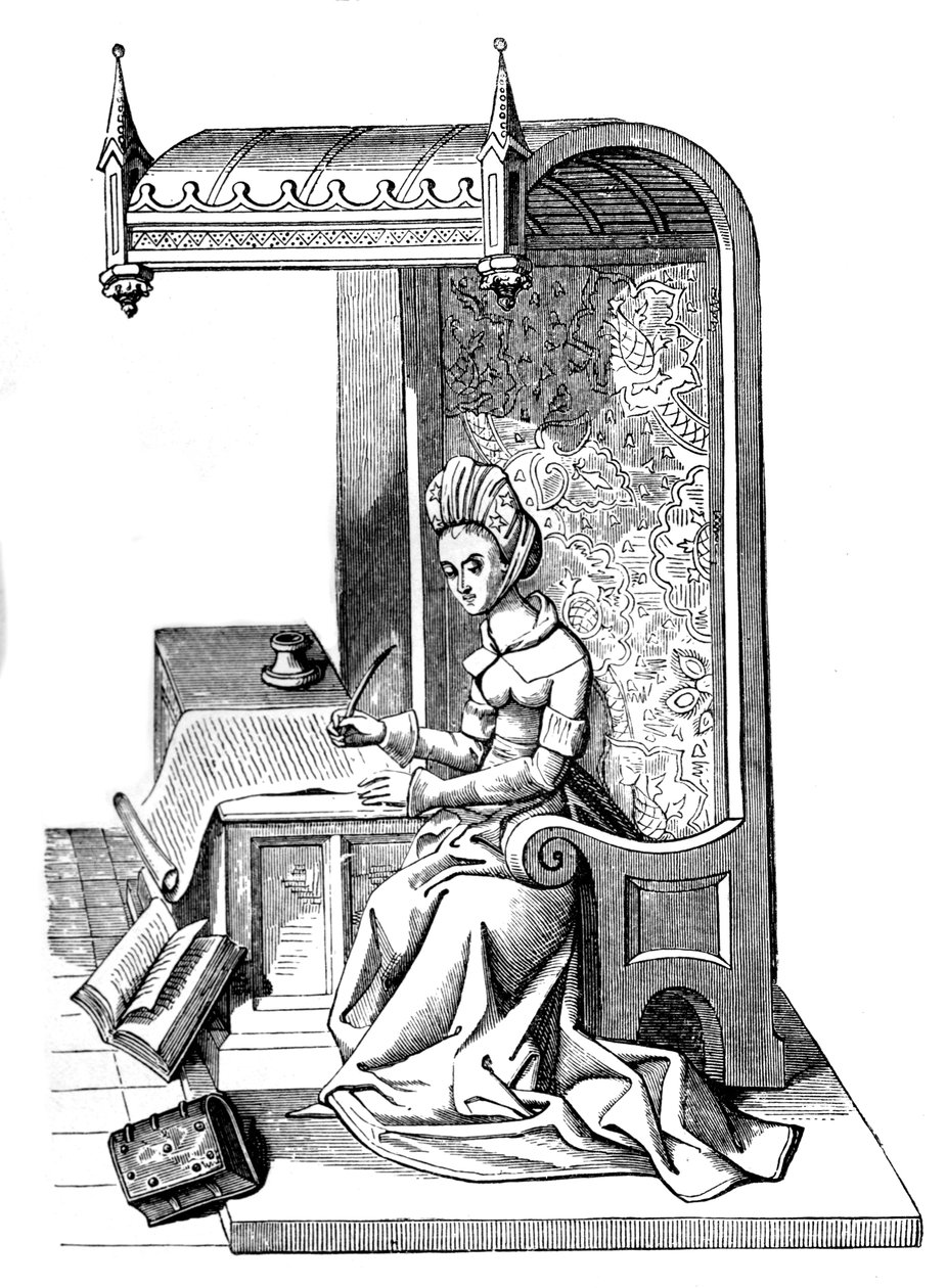 Christine de Pizan 1364 -1430, medeltida författare, retoriker och kritiker, 1400-talet, 1870 av Unbekannt