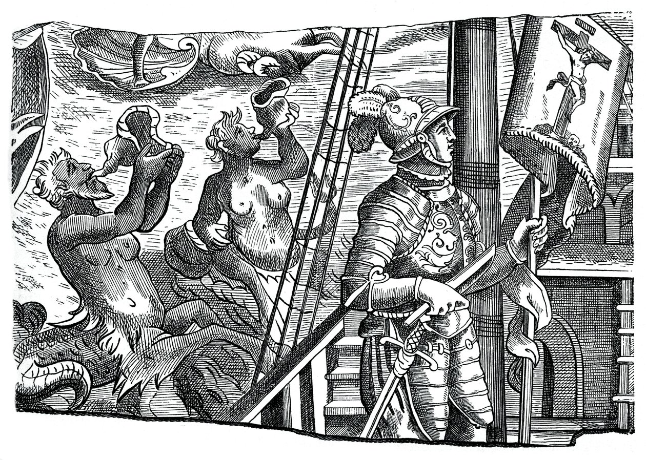 Christopher Columbus ombord på sitt skepp, under sin första resa västerut, 1500-talet, 1870 av Unbekannt