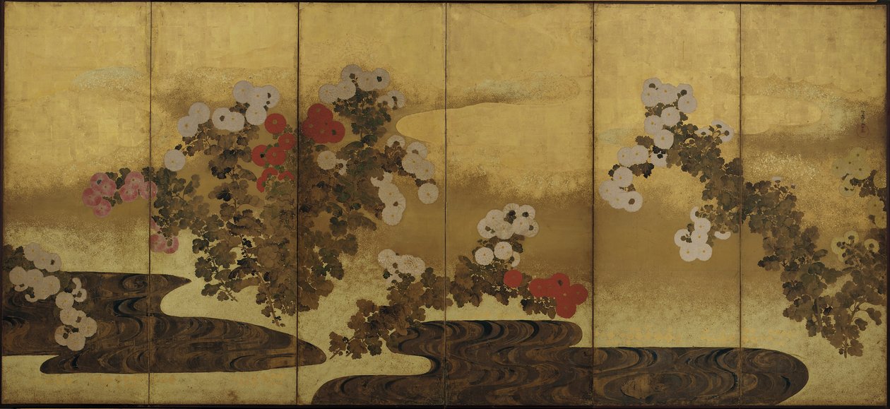 Krysantemum vid en bäck, Edo-period, 1800-talet. av Unbekannt