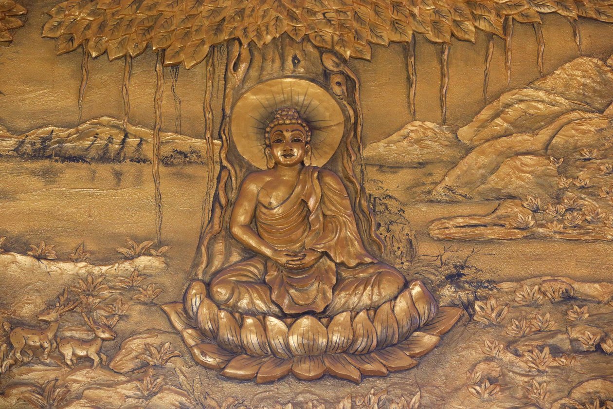 Chua Thiep Long buddhistisk pagod. Shakyamuni Buddha sitter i meditationsställning. Thay Ninh. Vietnam av Unbekannt