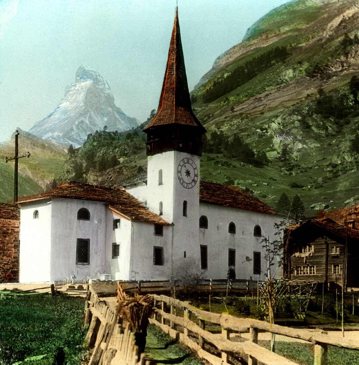 Kyrka och Matterhorn, Zermatt, Schweiz av Unbekannt