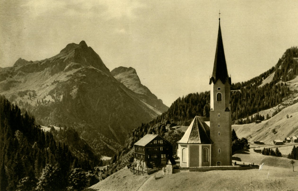Kyrkan i Schrocken, Bregenzerwald, Österrike, c1935. av Unbekannt