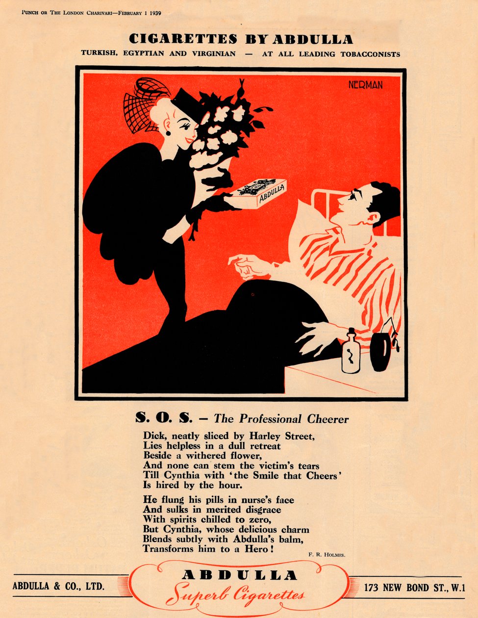 Cigaretter av Abdulla - S.O.S. - The Professional Cheerer, 1939 av Unbekannt