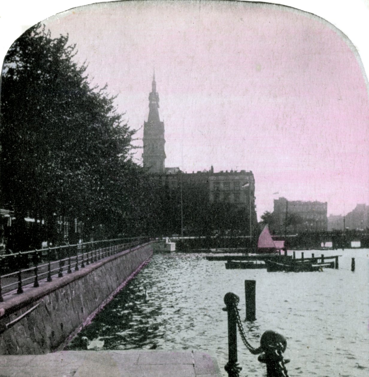 Stadshuset och Alster, Hamburg, Tyskland, sent 1800-tal av Unbekannt