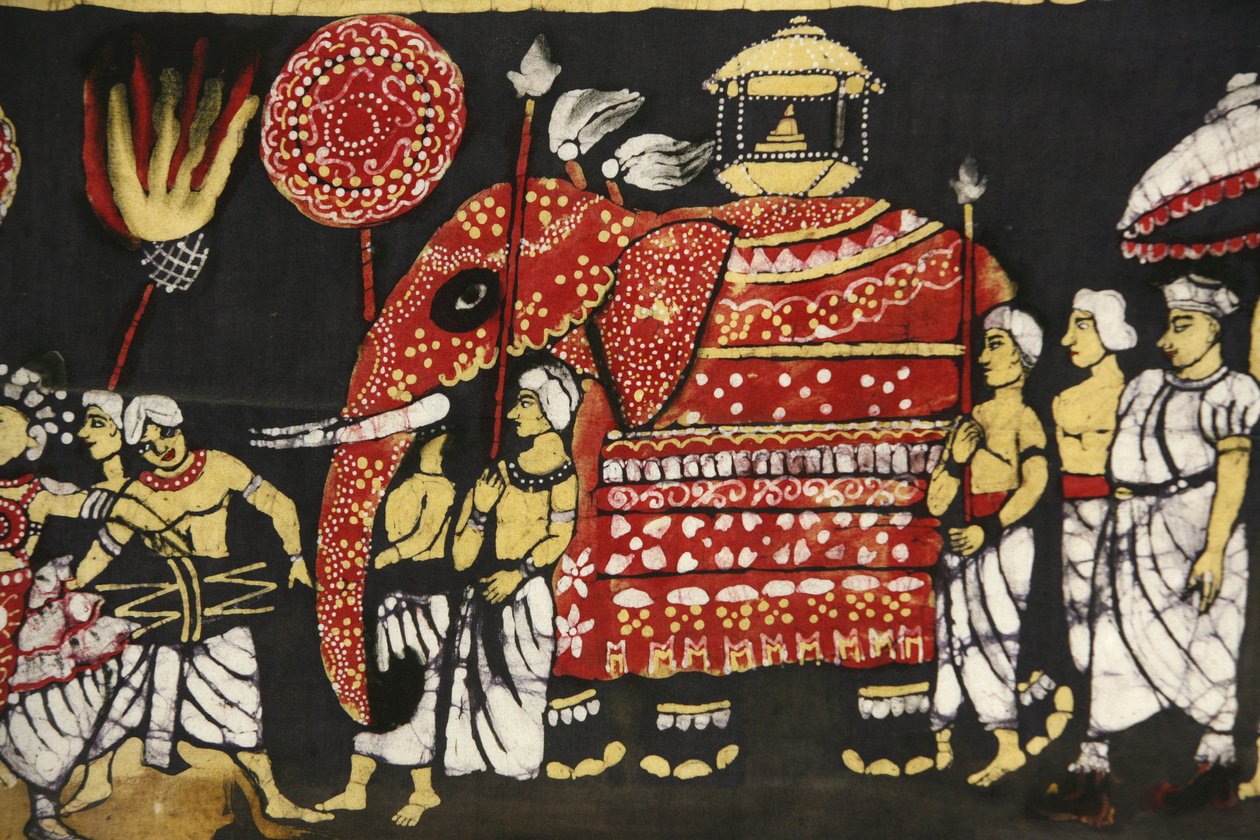 Tygtryck som föreställer den heliga Buddha-tandreliken pilgrimsfärd i Kandy, Sri Lanka Paris Frankrike av Unbekannt