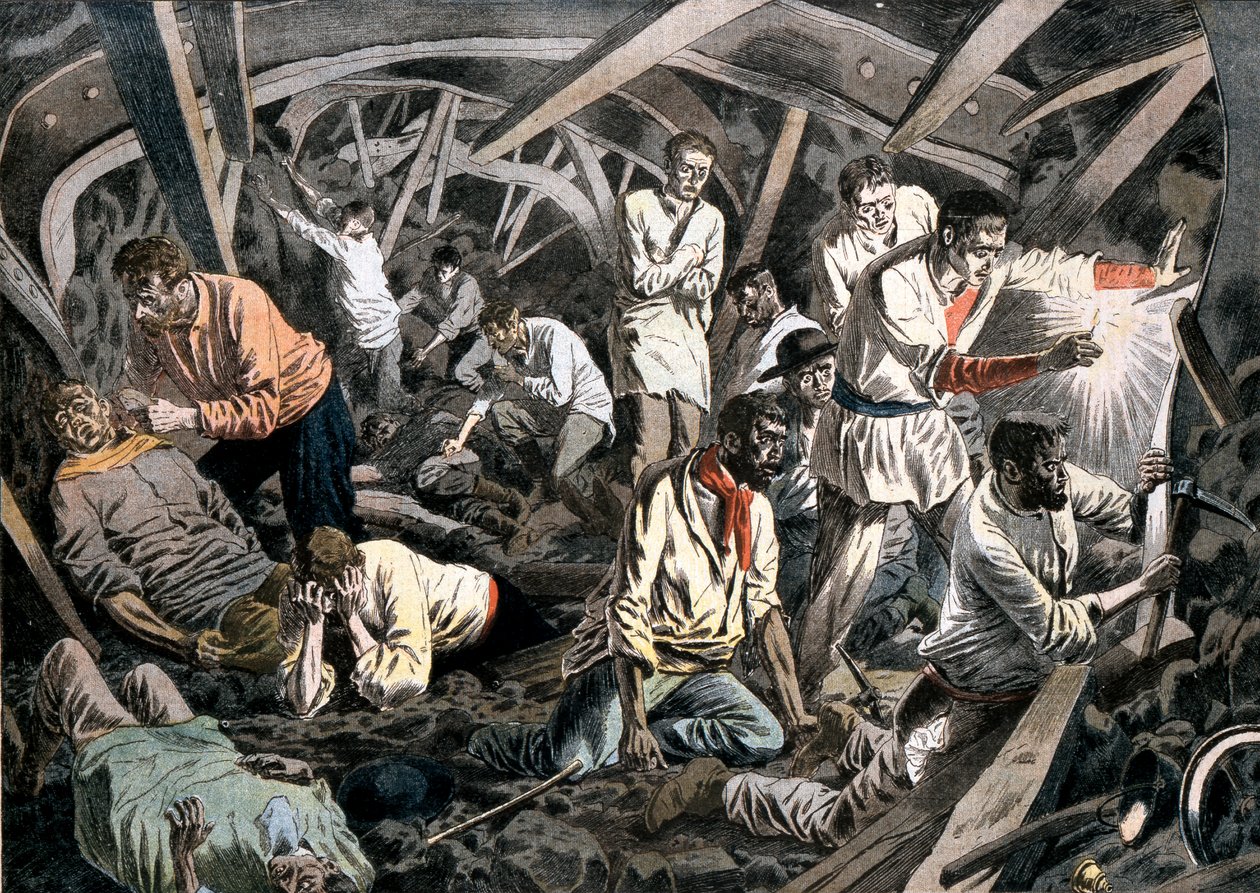 Kolgruvarbetare fångade under jorden av ett takfall, Courrieres Mines, Pas-de-Calais, Frankrike, 1906 av Unbekannt