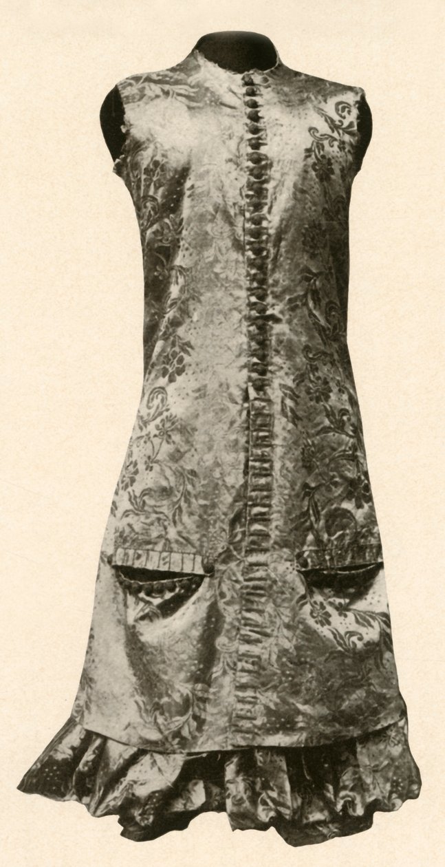 Kappa och helbyxor av mörkrödblommigt siden, 1681, 1937. av Unbekannt