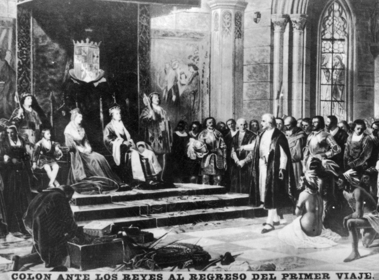 Columbus återvänder från sin första resa, 1400-talet, 1920-talet av Unbekannt
