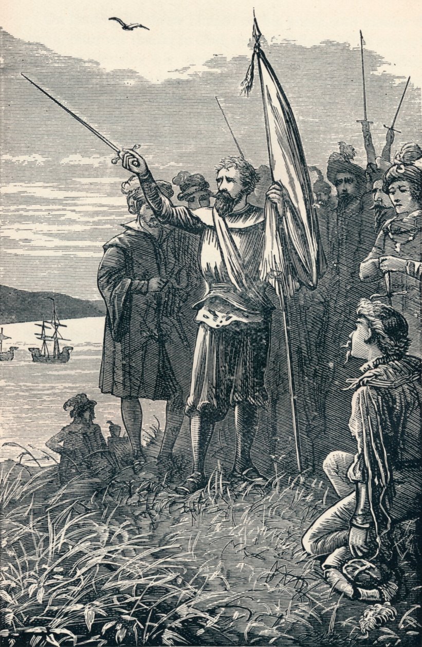 Columbus tar San Salvador i besittning för Spanien, 1904 av Unbekannt
