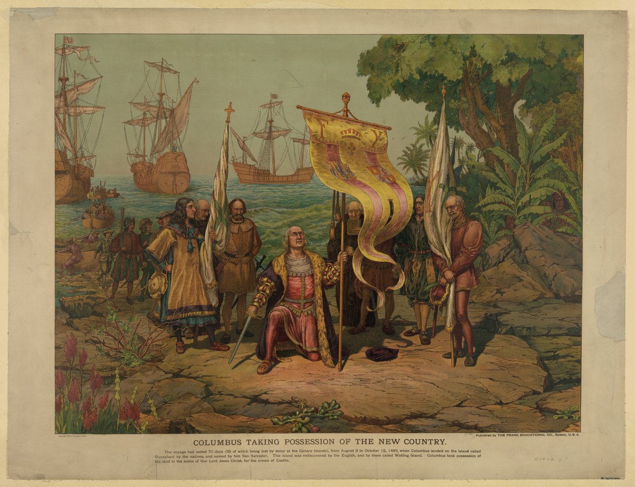 Columbus tar det nya landet i besittning, 1893 av Unbekannt