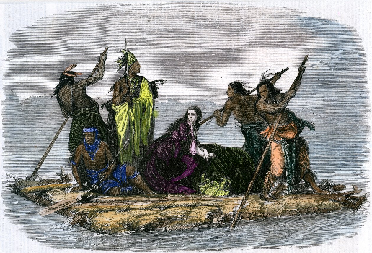 Comancher som bär bort en fången flicka, c1860 av Unbekannt