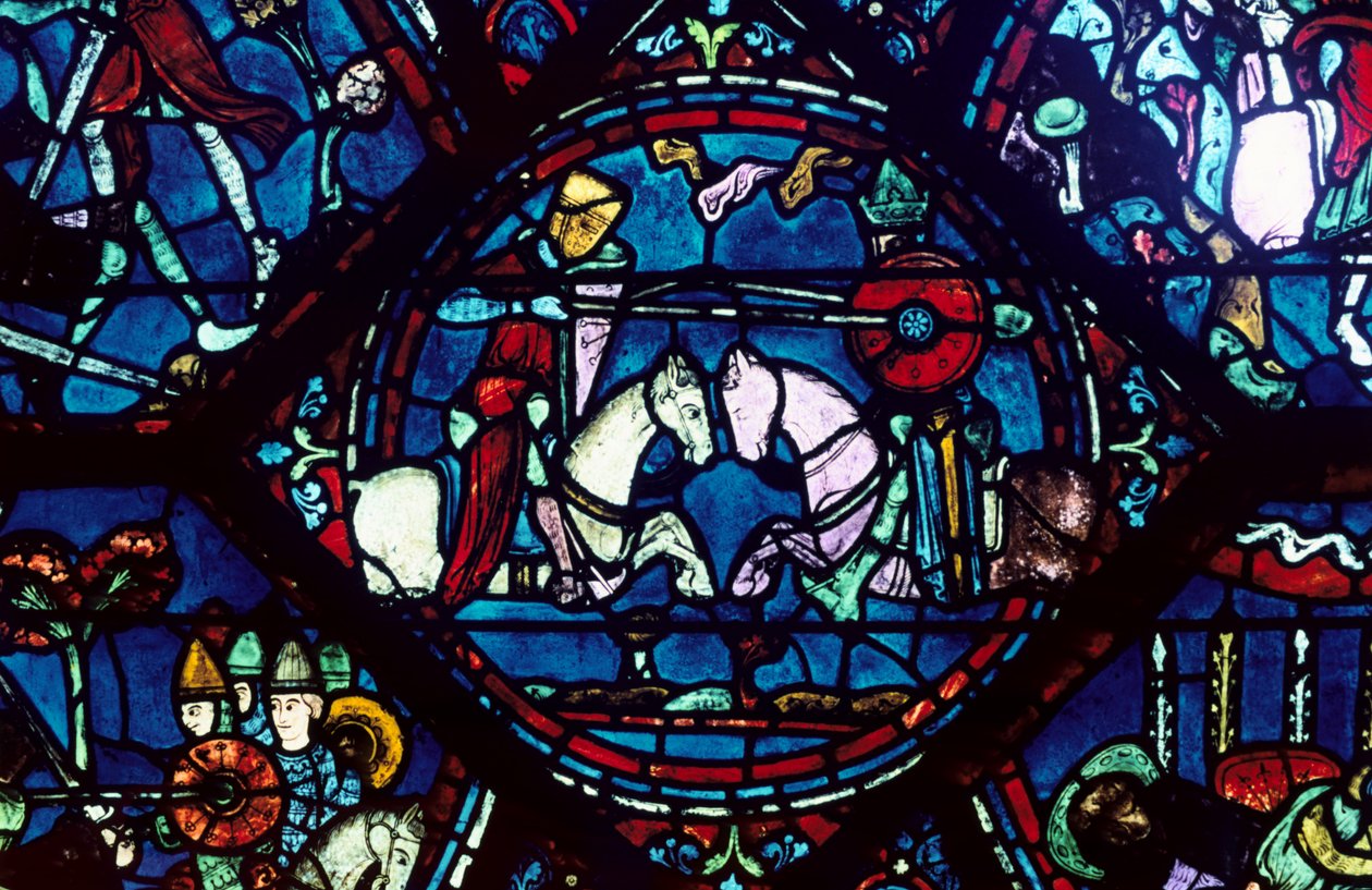Strid mellan Roland och kung Marsile, målat glas, Chartres Cathedral, Frankrike, 1194-1260 av Unbekannt