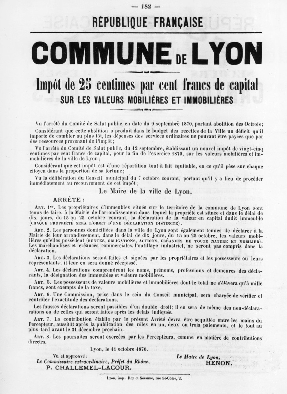 Commune de Lyon, från franska politiska affischer från Pariskommunen, maj 1871 av Unbekannt