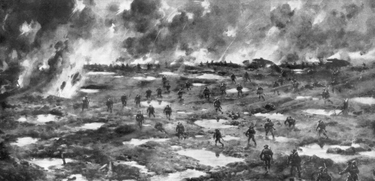 Erövringen av Wytschaete-Messines Ridge, Belgien, första världskriget, 7 juni 1917 av Unbekannt