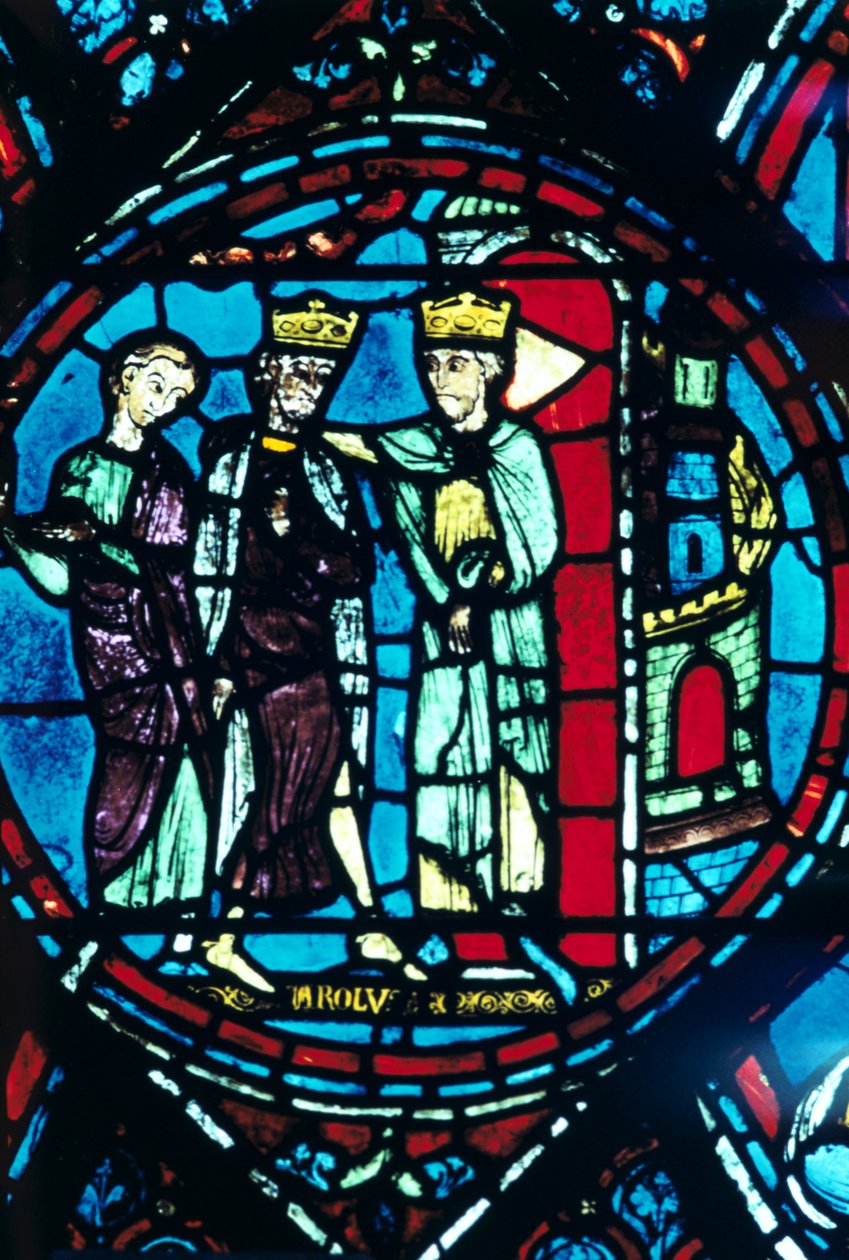Konstantin hälsar Karl den Store i Konstantinopel, målat glas, Chartres katedral, Frankrike, c1225 av Unbekannt