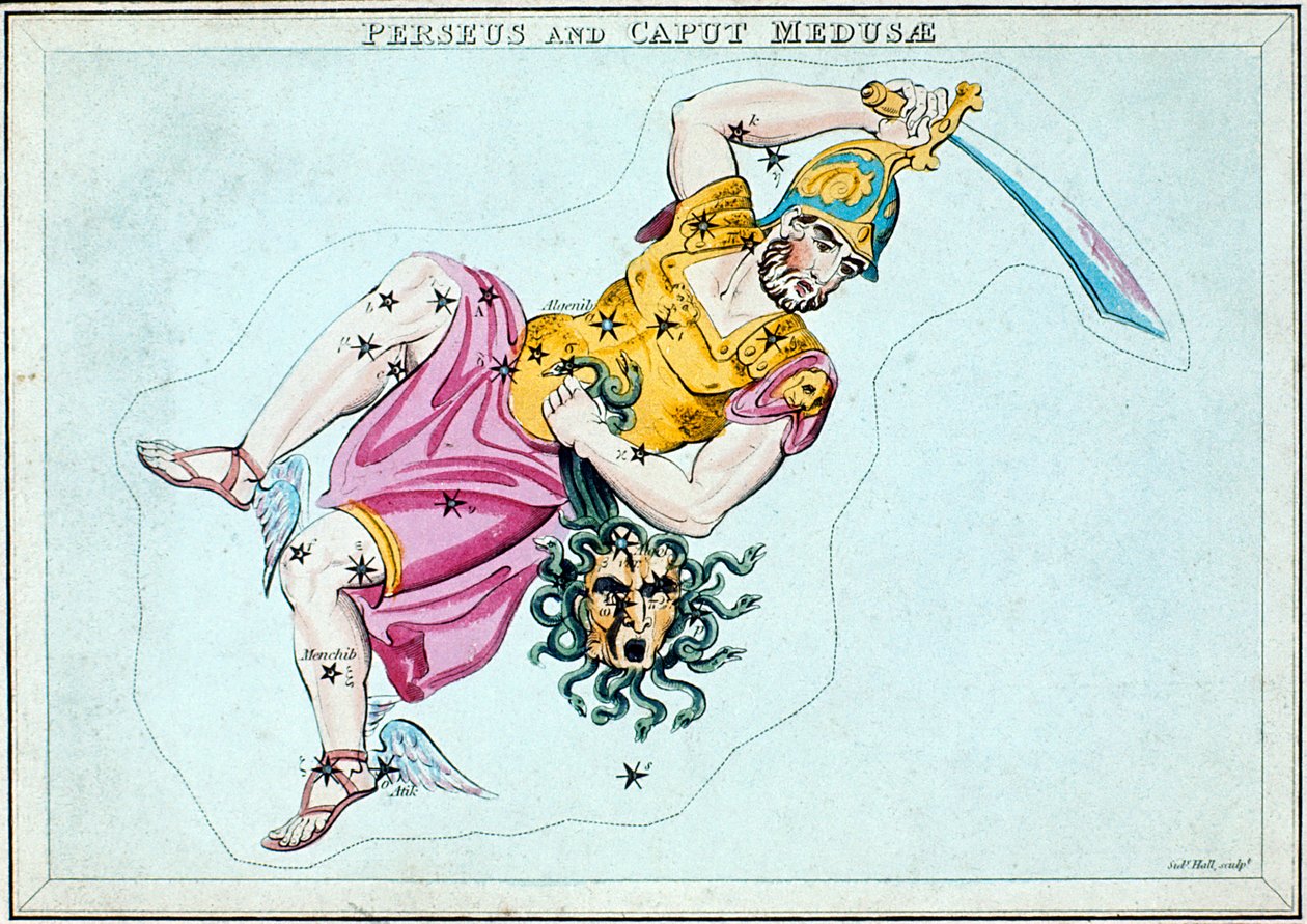 Stjärnbilden Perseus, som visar honom bära huvudet av Medusa, c1820 av Unbekannt