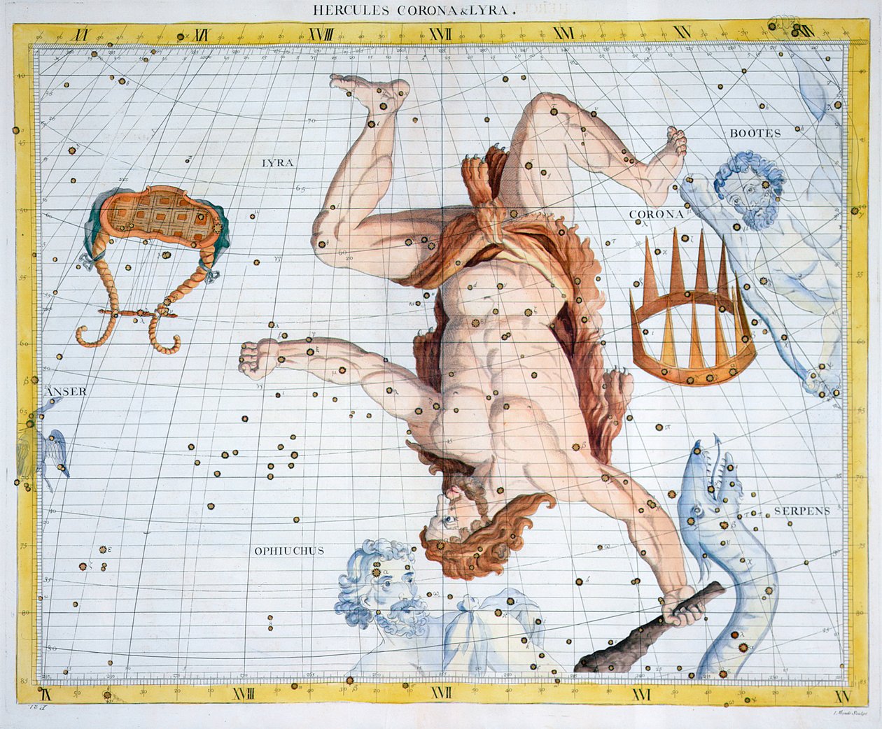 Konstellationer av Hercules, Corona och Lyra, 1729 av Unbekannt