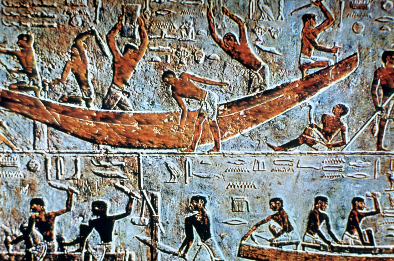 Konstruktion av en båt, väggrelief, Saqqara, Egypten av Unbekannt