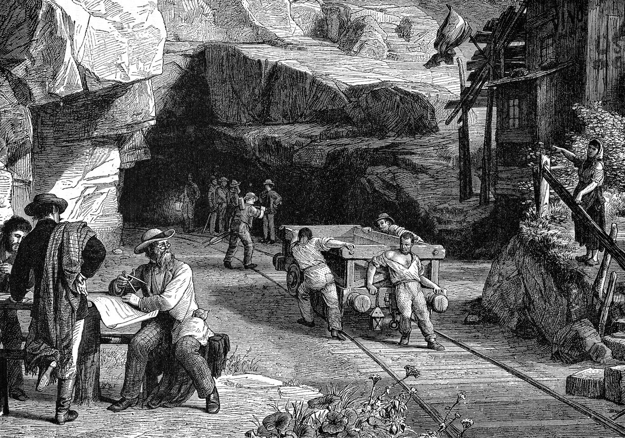 Byggandet av St Gotthard-tunneln under Alperna, 1880 av Unbekannt