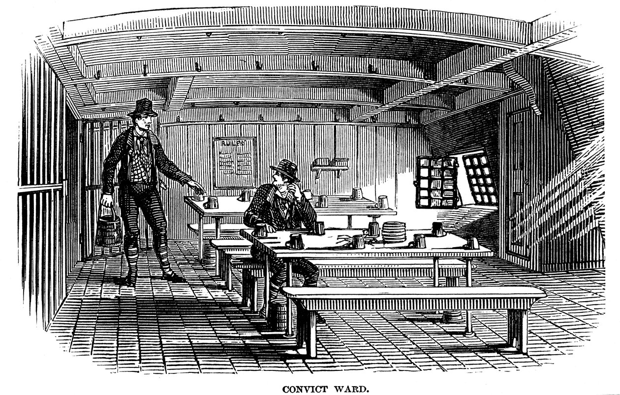 Fångad avdelning ombord på fängelsehulken Warrior i Woolwich, London, 1848 av Unbekannt