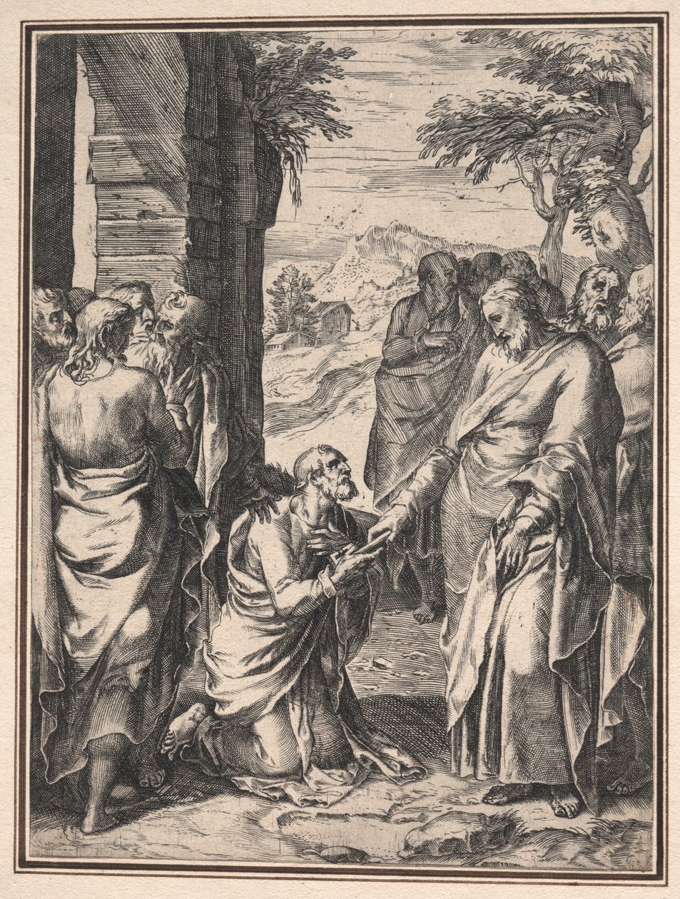 Kopia av Cornelis Cort: Kristus som ger kyrkans nyckel till Sankt Peter, ca. 1567. av Unbekannt