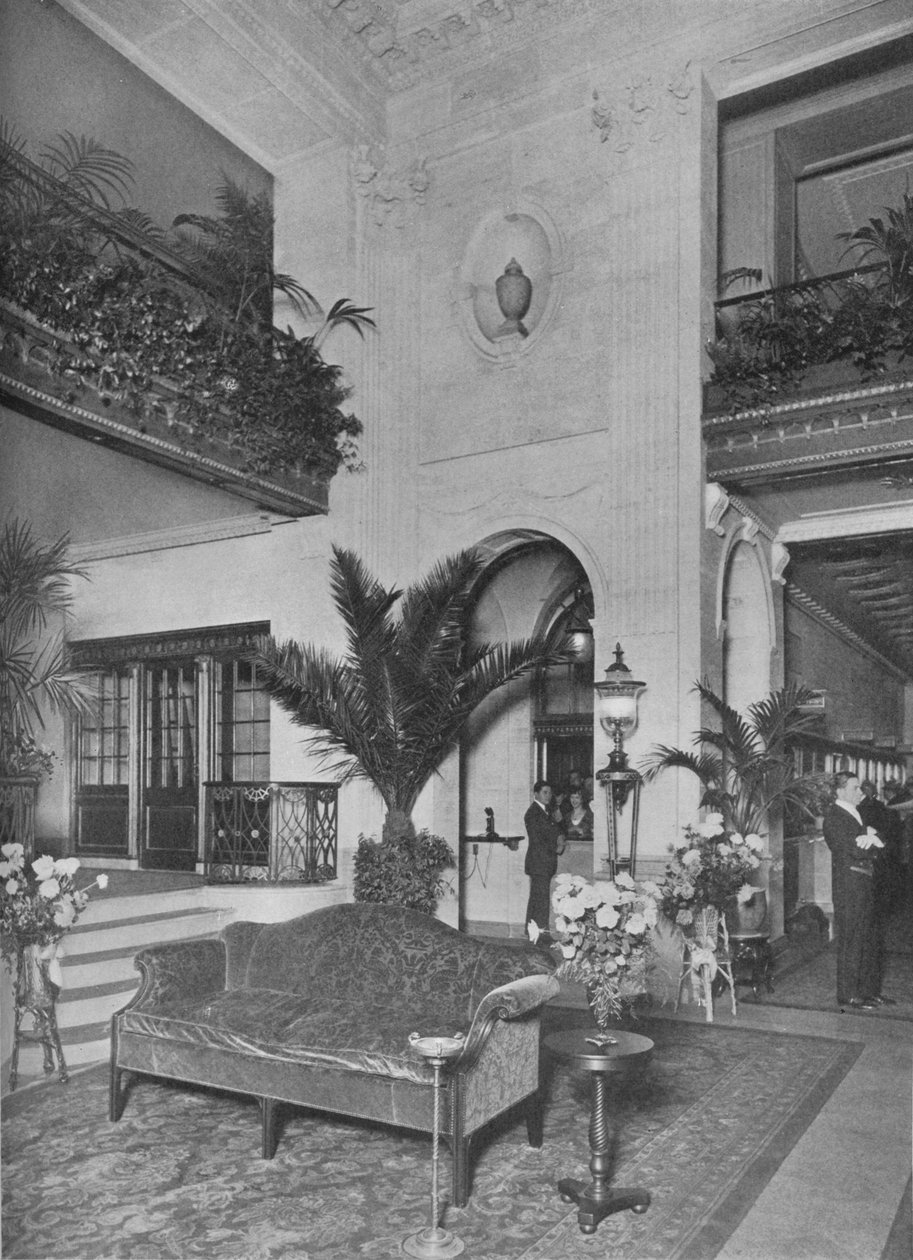 Hörn av huvudlobbyn, med utsikt mot kontoret, Roosevelt Hotel, New York City, 1924 av Unbekannt