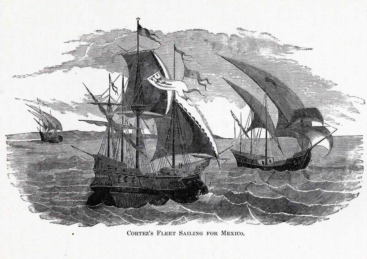 Cortezs flotta seglade mot Mexiko, 1882 av Unbekannt