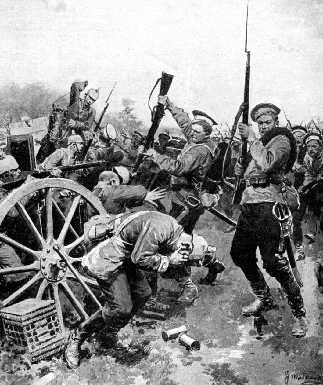 Kosackattack på tyska trupper, Östpreussen, första världskriget, 1914 av Unbekannt