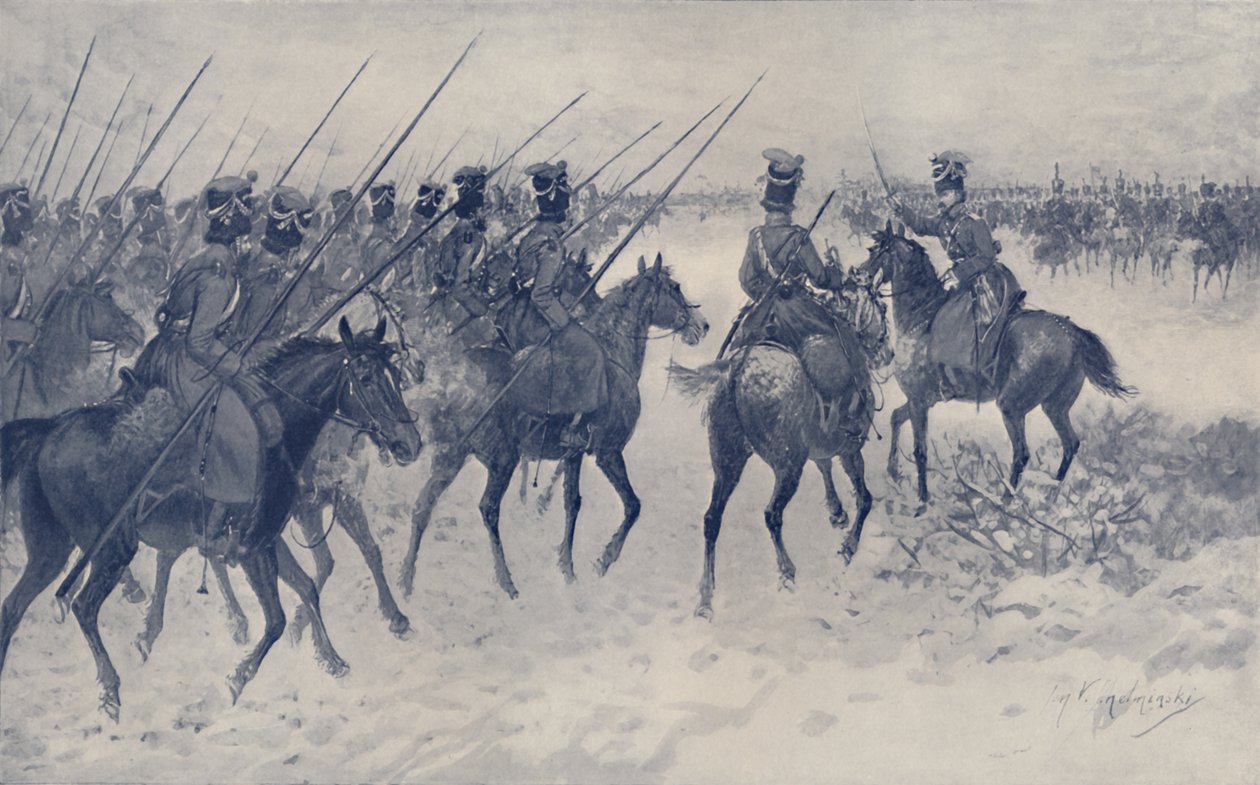 Kosacker som väntar på ett franskt kavallerianfall, 1812, 1896. av Unbekannt