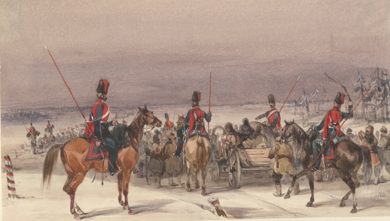 Kosacker konvojerar deporterade, 1831 av Unbekannt