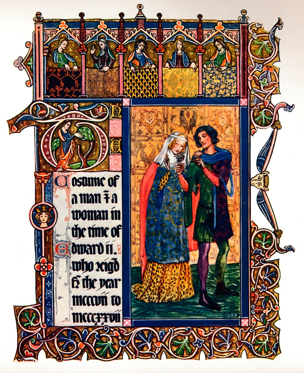 Dräkt för en man och en kvinna på Edward II:s tid, 1909 av Unbekannt