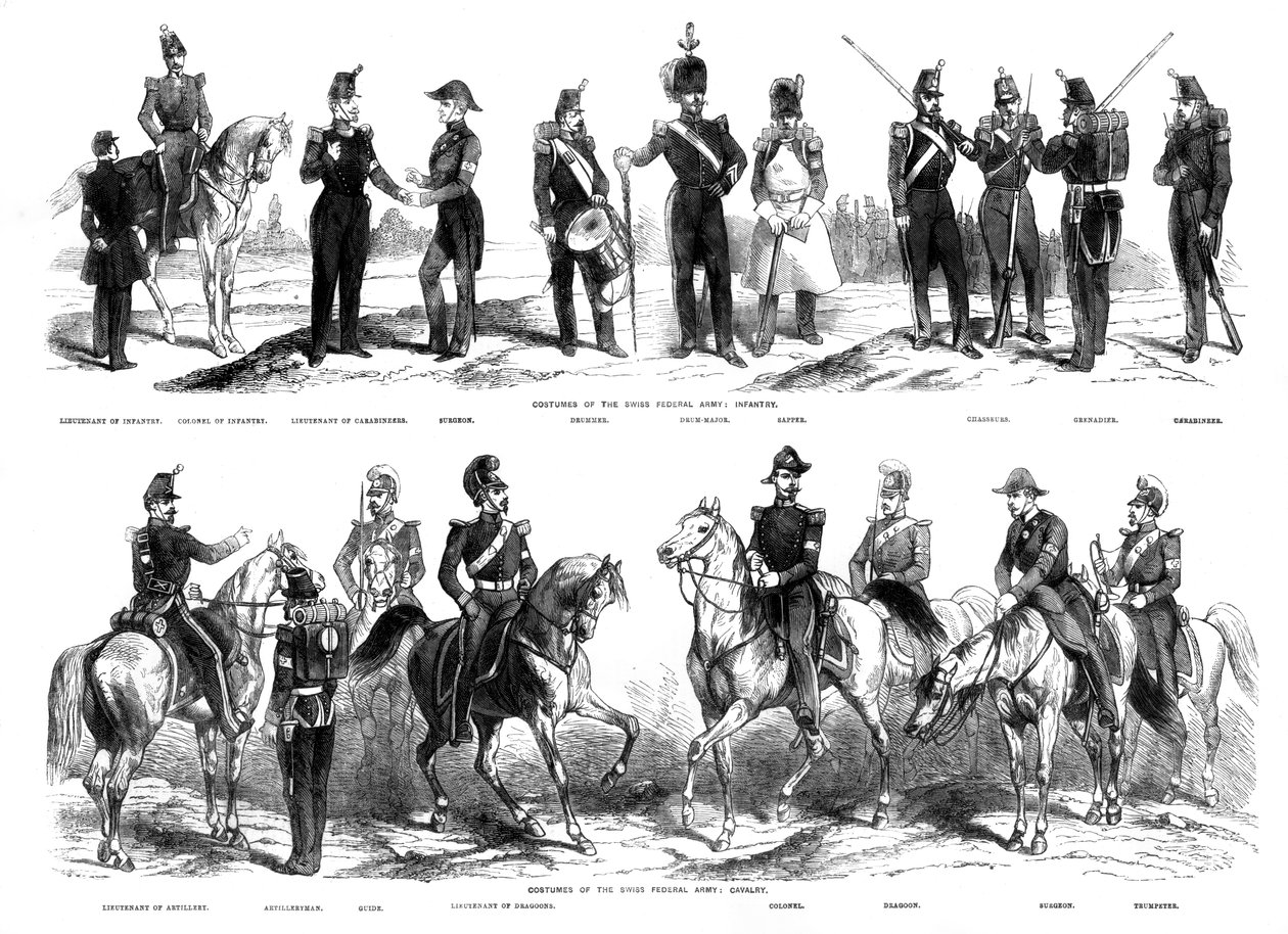 Dräkter för den schweiziska federala armén, 1857 av Unbekannt