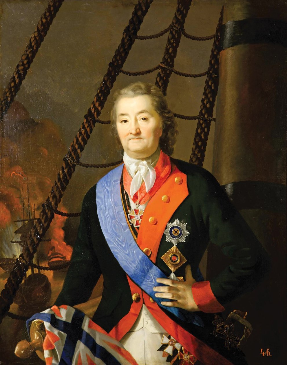 Greve Alexey Grigoryevich Orlov i slaget vid Chesma, 1800-talet av Unbekannt