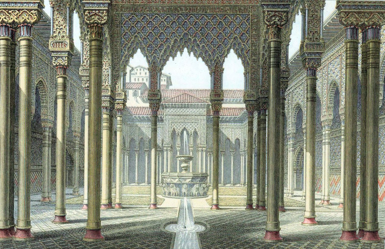 Lejonens domstol, Alhambra-palatset, Granada, Spanien, sent 1800-tal av Unbekannt