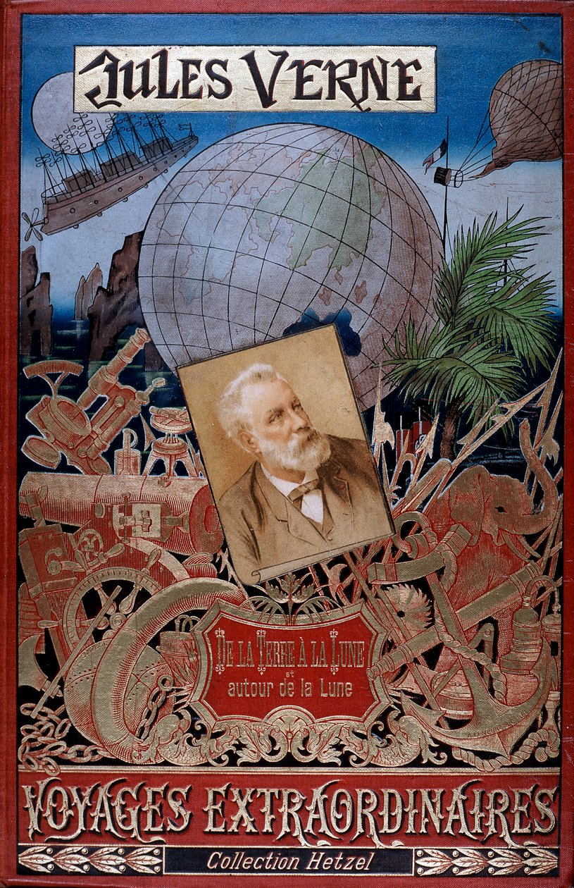 Omslag till From the Earth to the Moon and Around the Moon, av Jules Verne, c1896 av Unbekannt