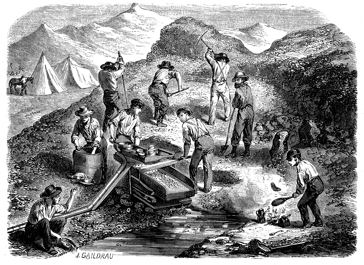 Vagga efter guld i de kaliforniska guldfälten, 1849 av Unbekannt