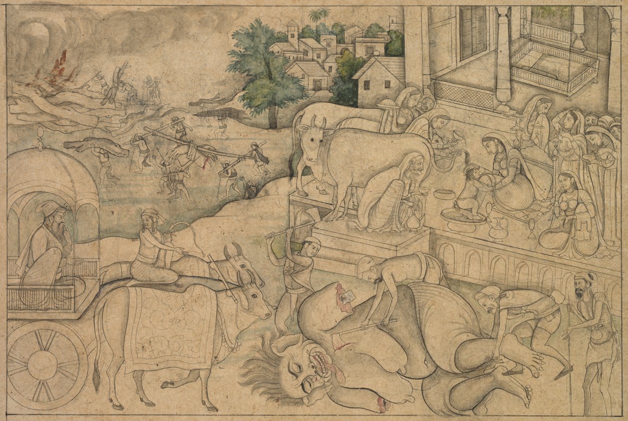 Kremering av demoninnan Putana, från en Krishna-Lila, ca. 1790. av Unbekannt